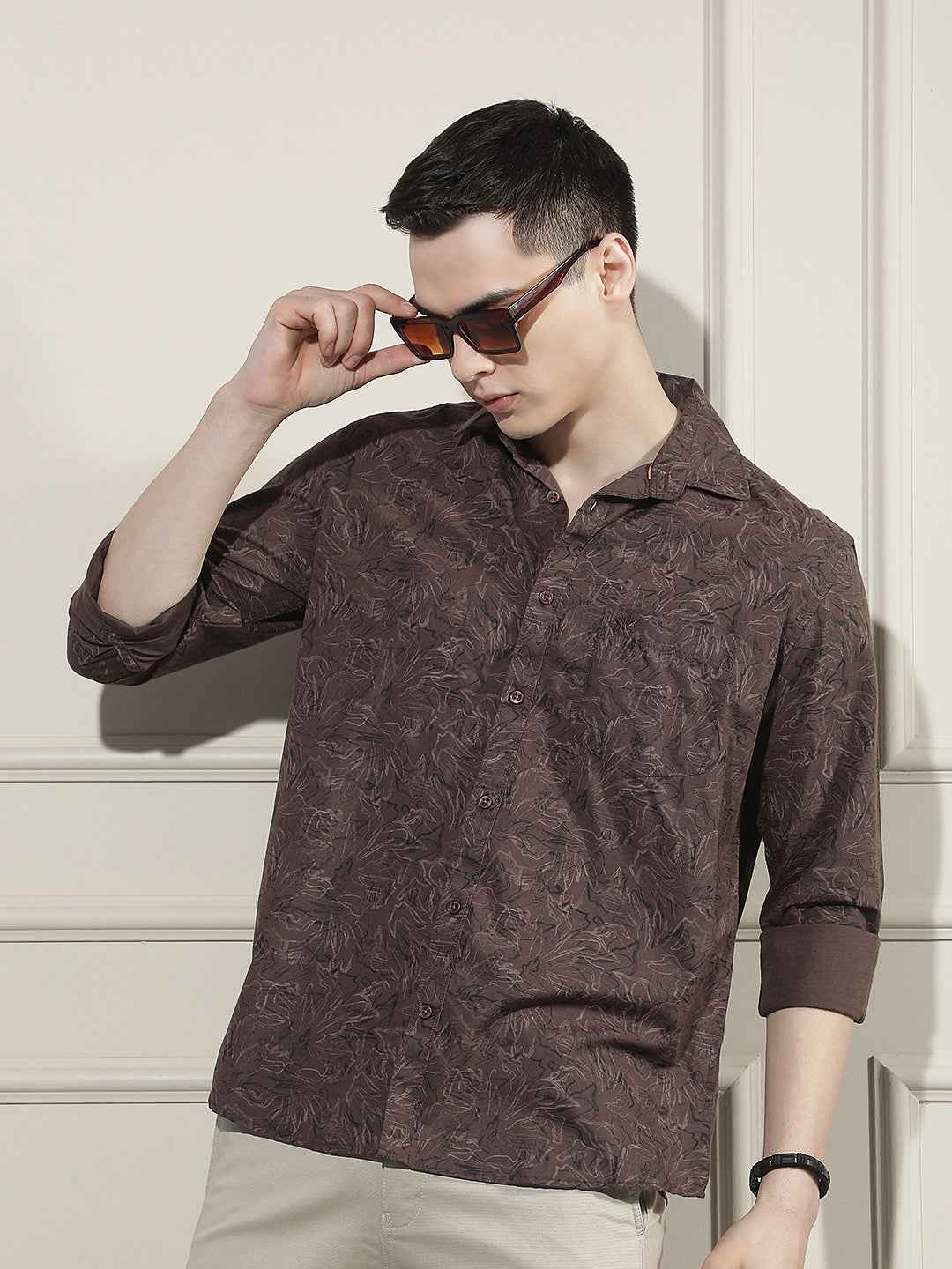 Brown Floral Print Shirt