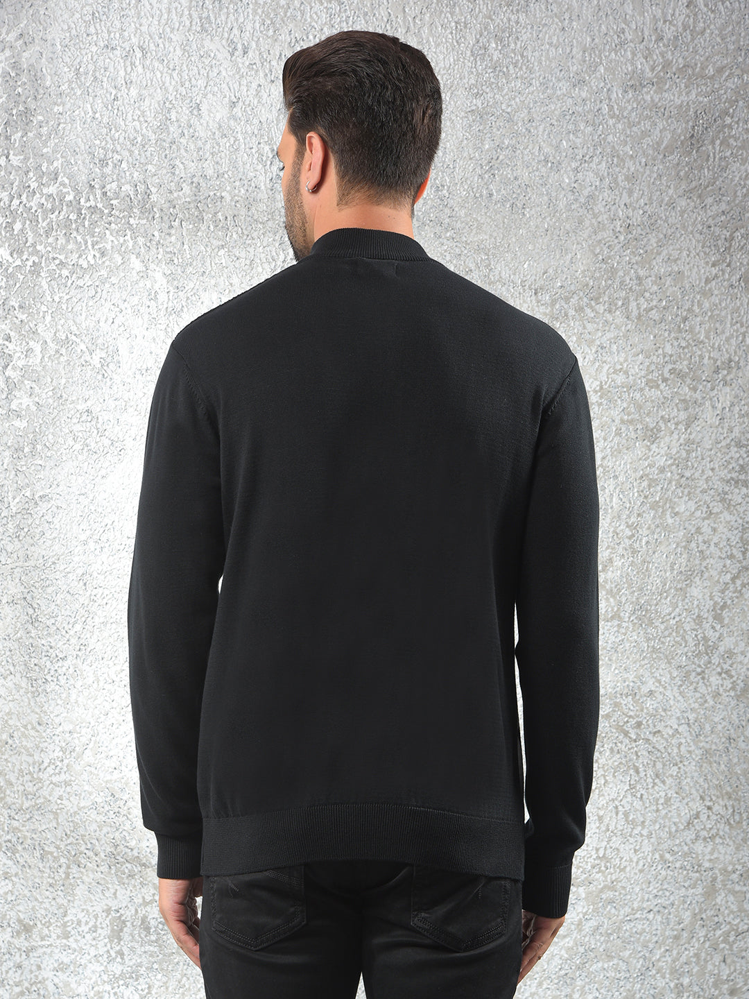 Black Jacquard 100% Cotton Sweater