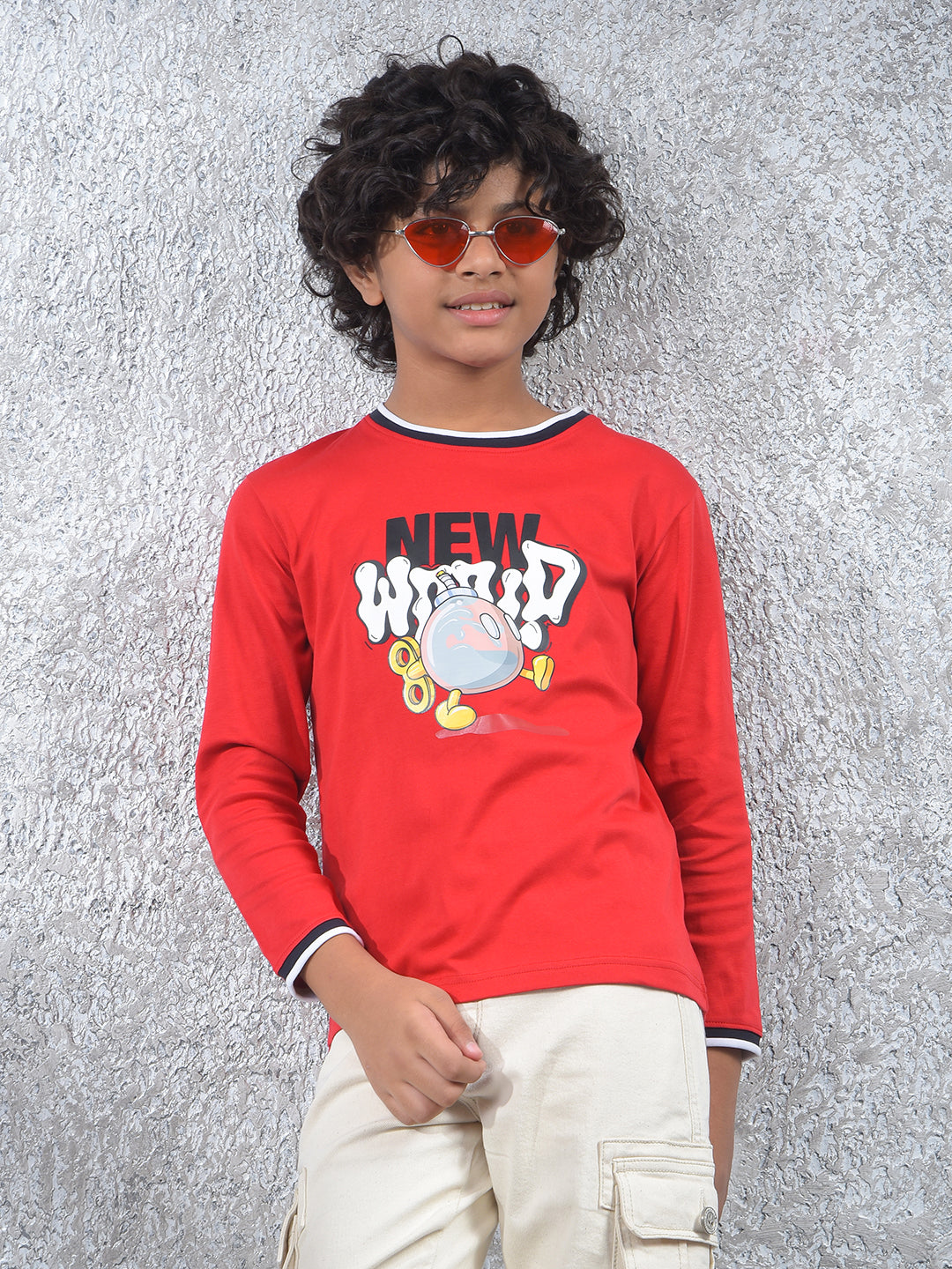 Red Typographic Print 100% Cotton T-Shirt