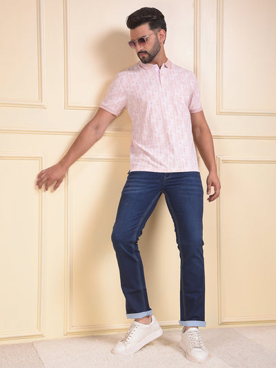 Pink Printed Polo Neck T-Shirt