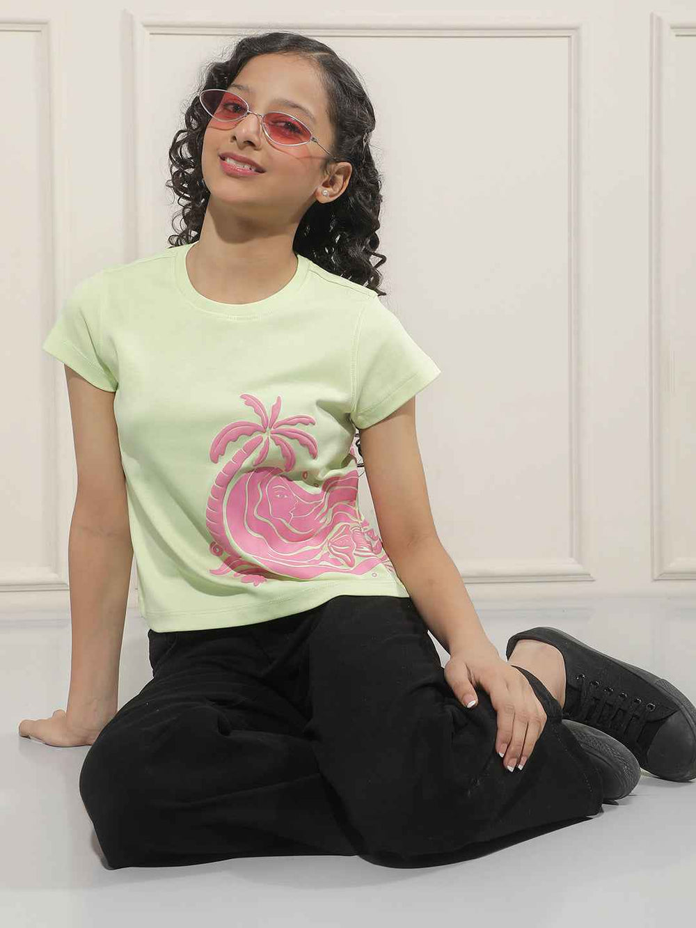 Green Graphic Print Crop T-Shirt