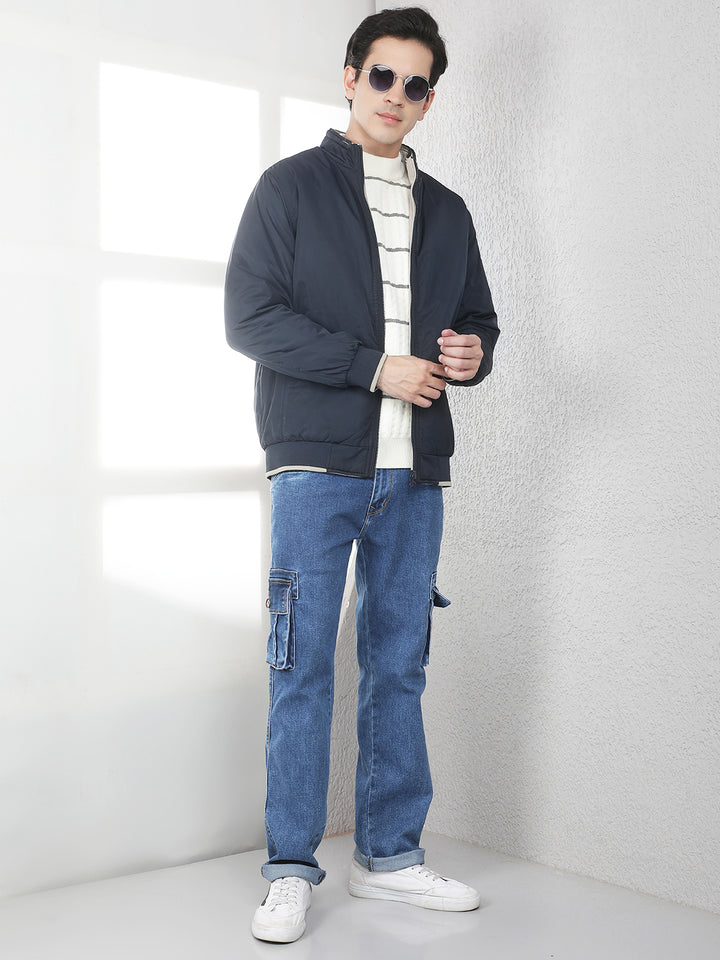 Navy Blue Padded Reversible Jacket