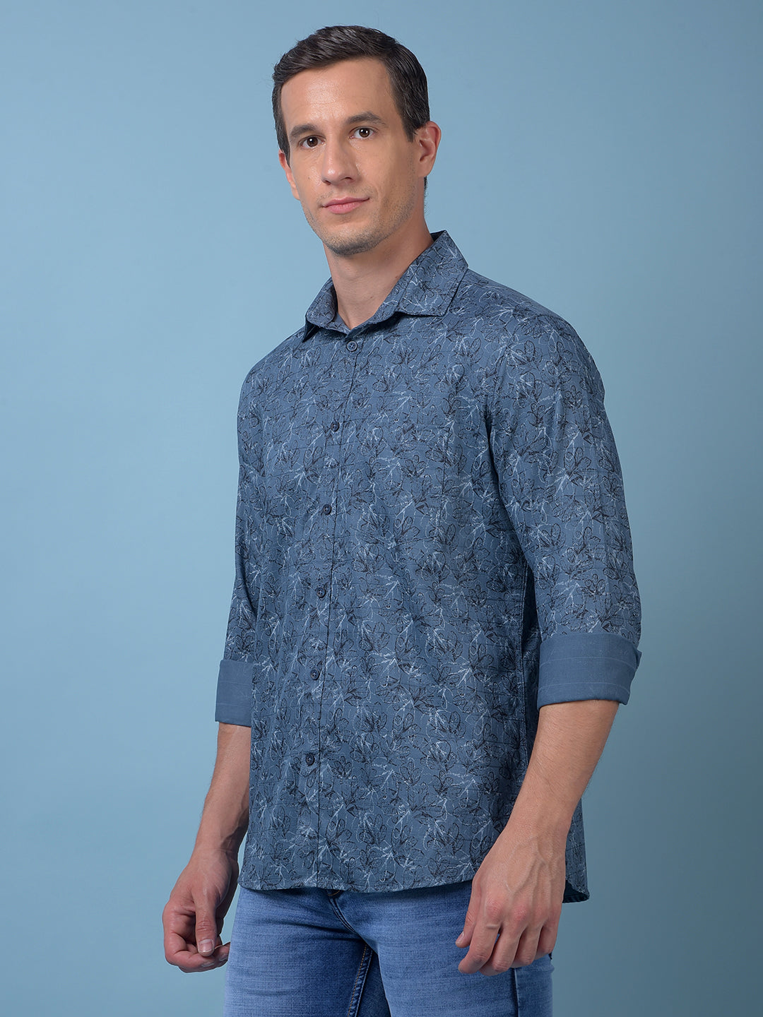 Blue Floral Print 100% Cotton Shirt