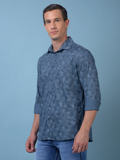 Blue Floral Print 100% Cotton Shirt