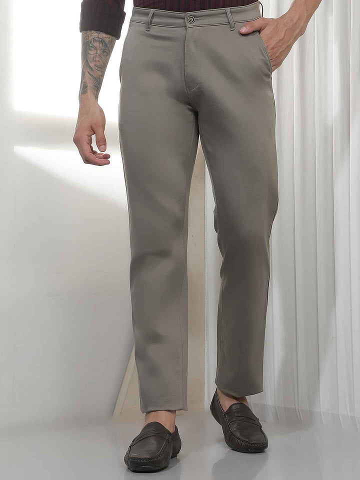Grey Casual Cotton Trousers