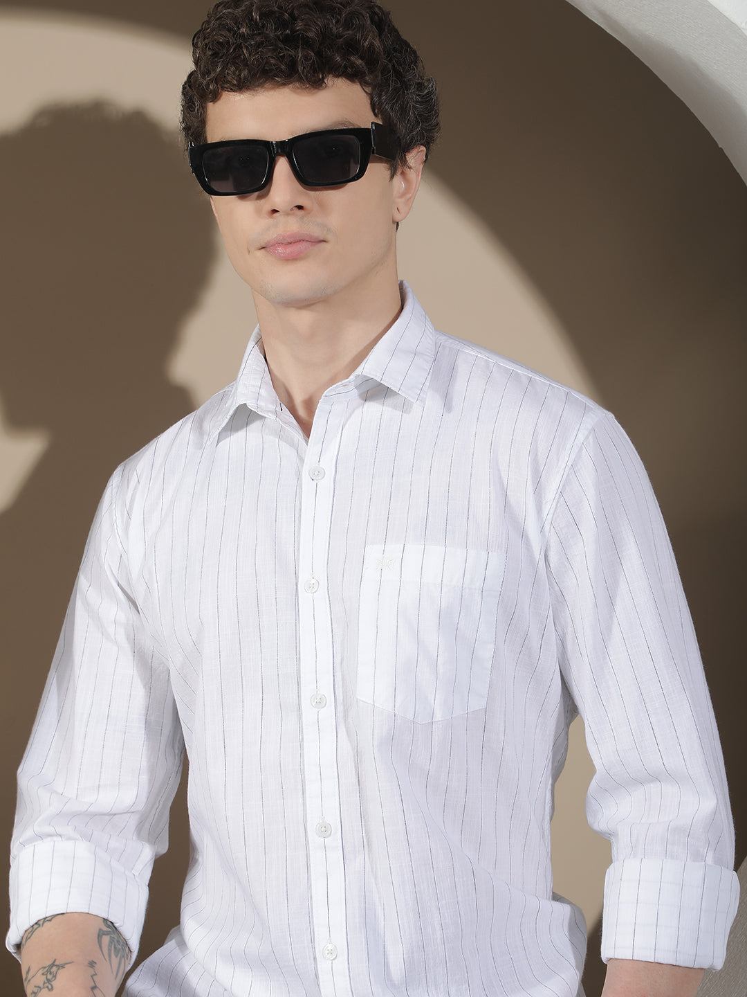 White Vertical Stripes 100% Cotton Shirt