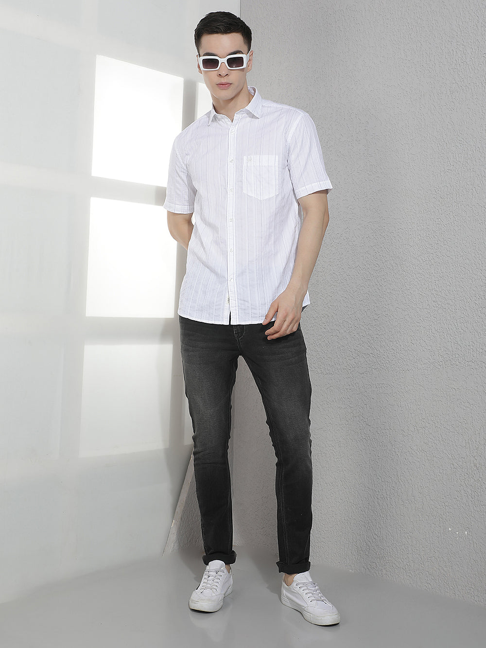 White Horizontal Stripes 100% Cotton Shirt