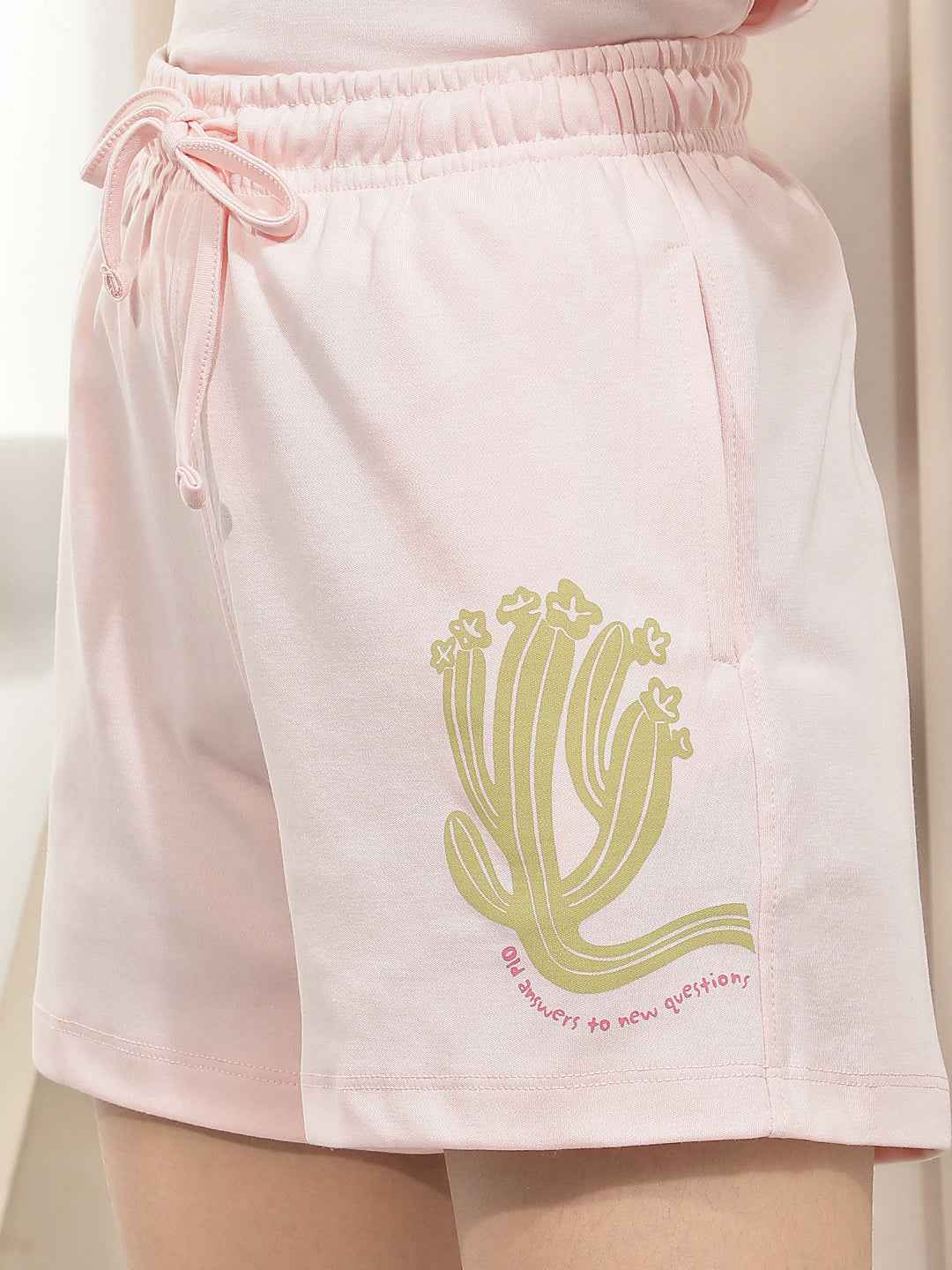 Pink Graphic Print Shorts