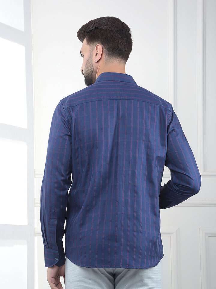 Navy Blue Checked 100% Cotton Shirt