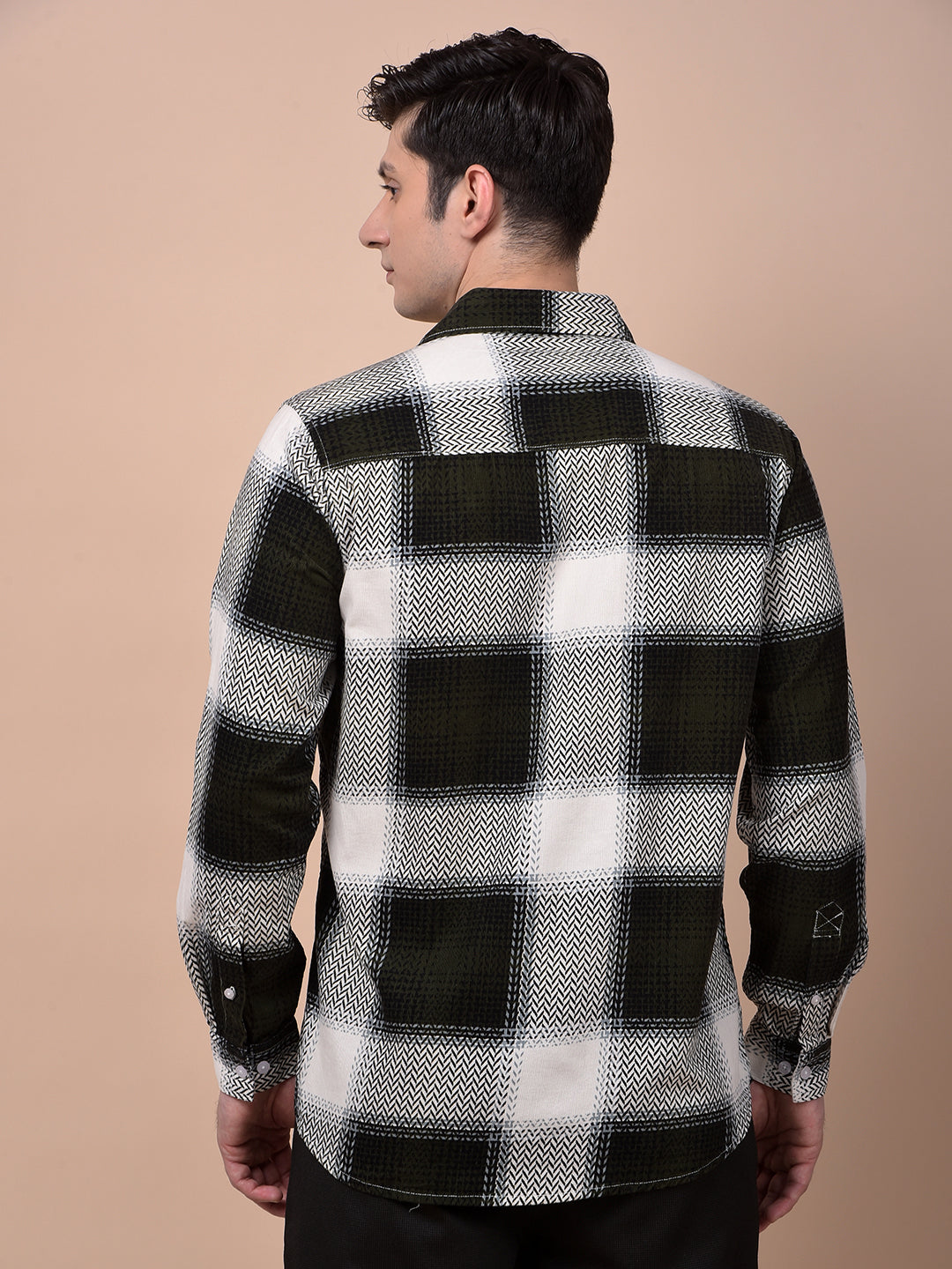Olive Checked 100% Cotton Corduroy Shirt
