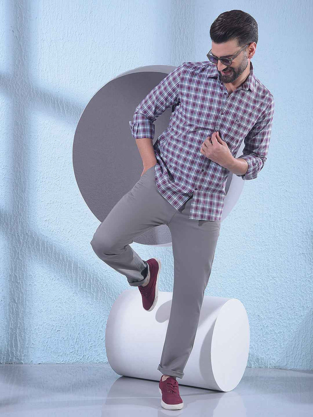 Wine Checked 100% Cotton Shirt