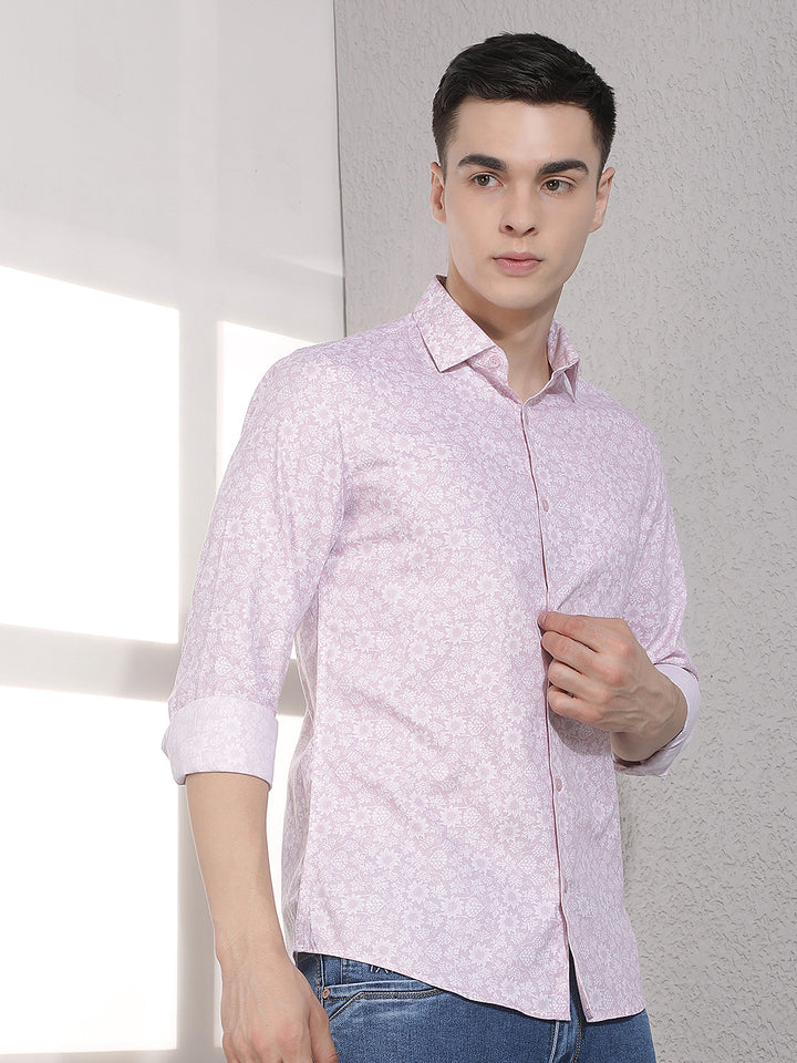 Pink Floral Print Modal Shirt