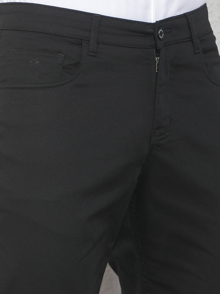 Sleek Solid Black Casual Trousers