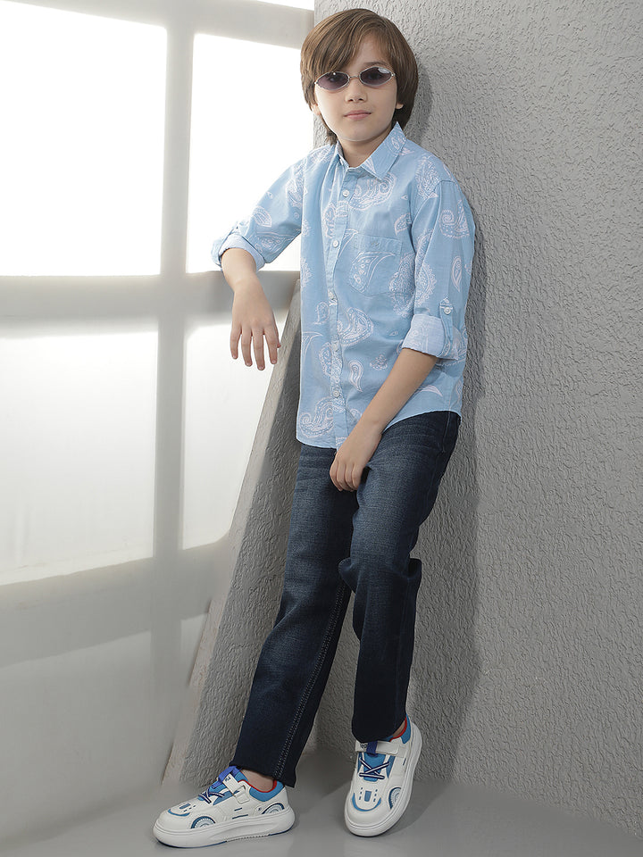 Sky Blue Graphic Print Shirt