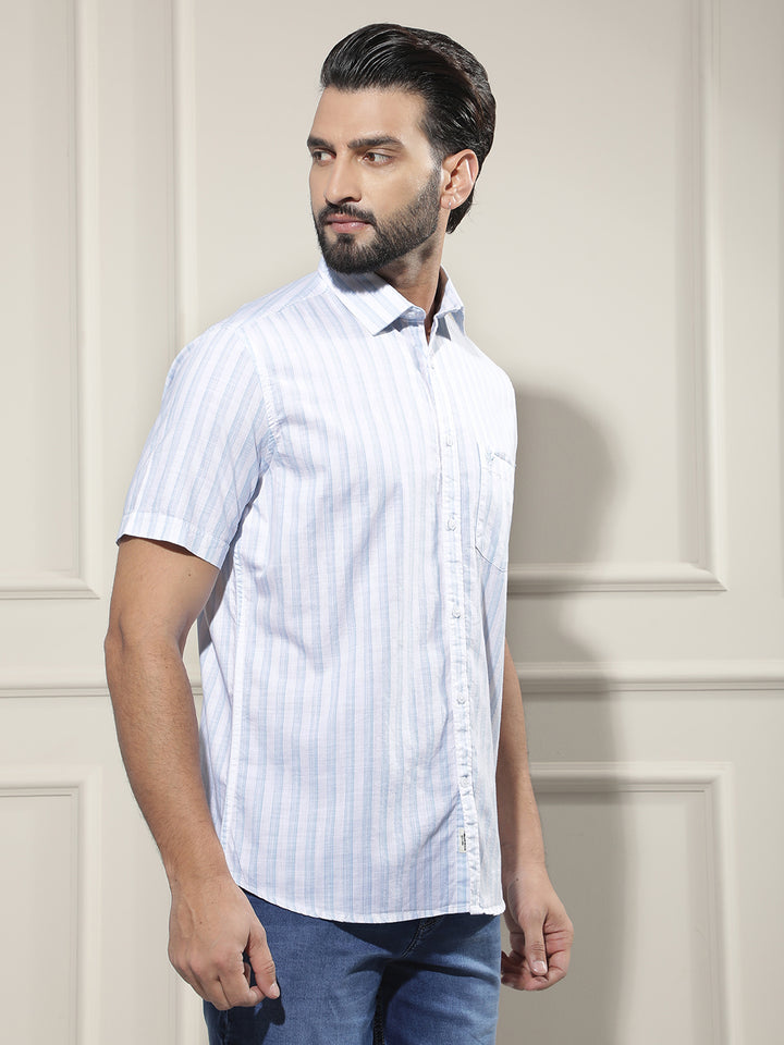 White Vertical Striped 100% Cotton Shirt