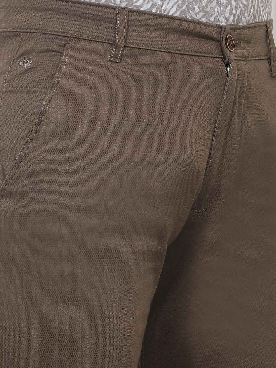 Brown Printed Straight Cotton Trousers