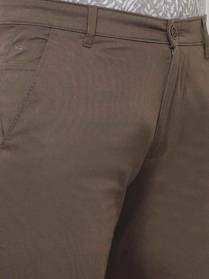 Brown Printed Straight Cotton Trousers