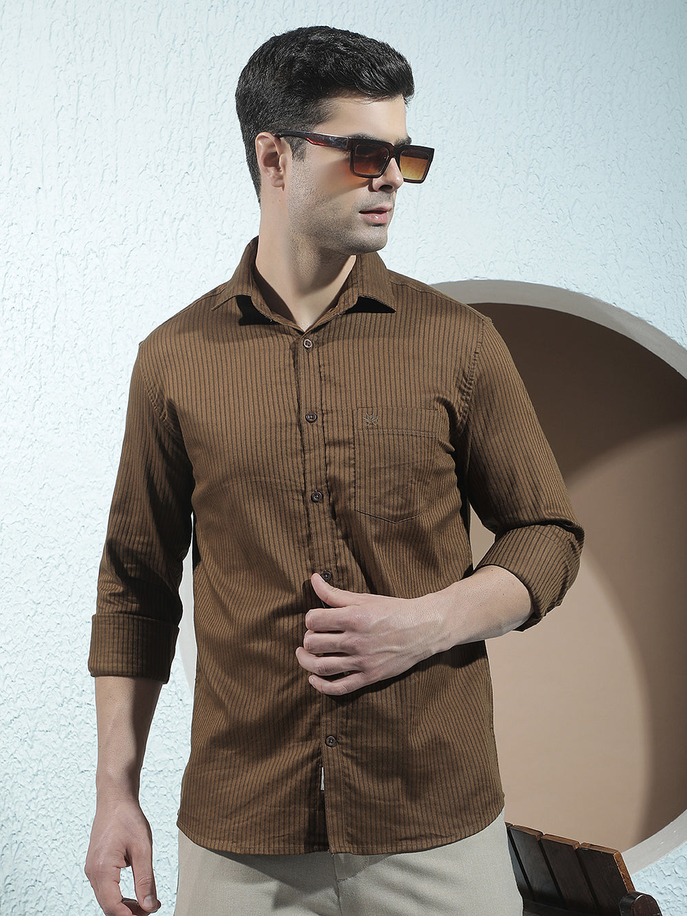 Brown Verical Stripes Shirt