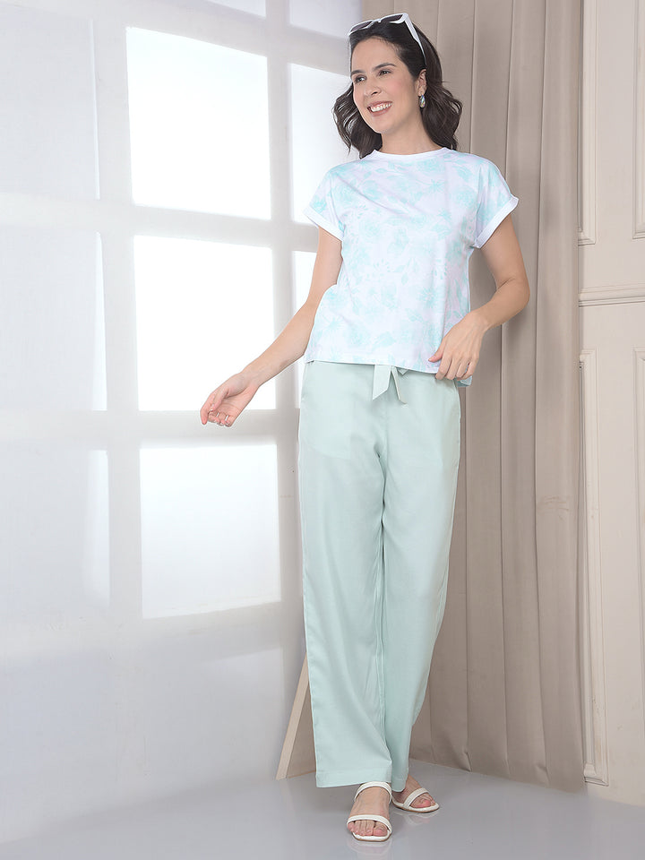 Green Wide Leg Casual Trousers With Belt