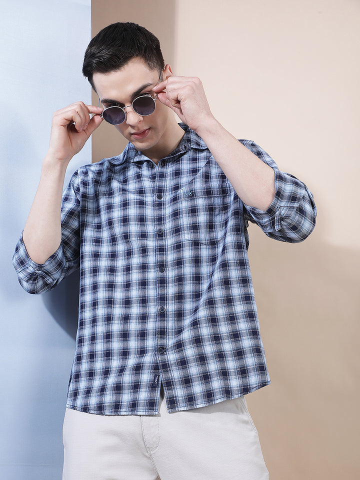 Blue Checked 100% Cotton Shirt