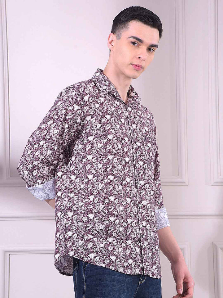 Wine Floral Print Shirt