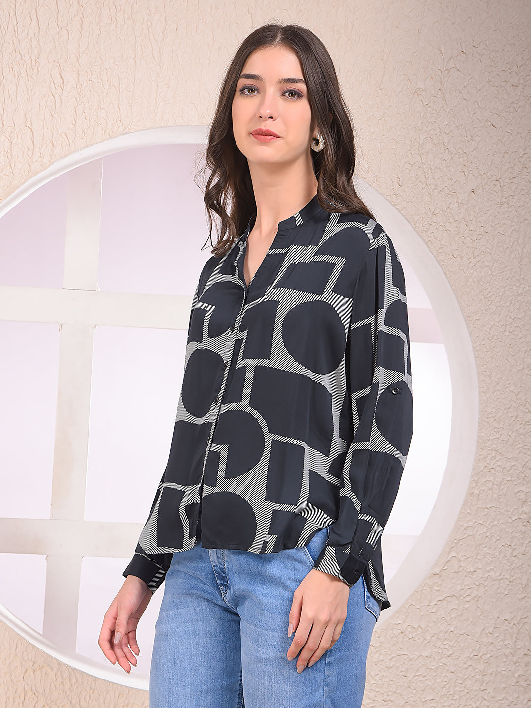 Black Printed Modal Shirt