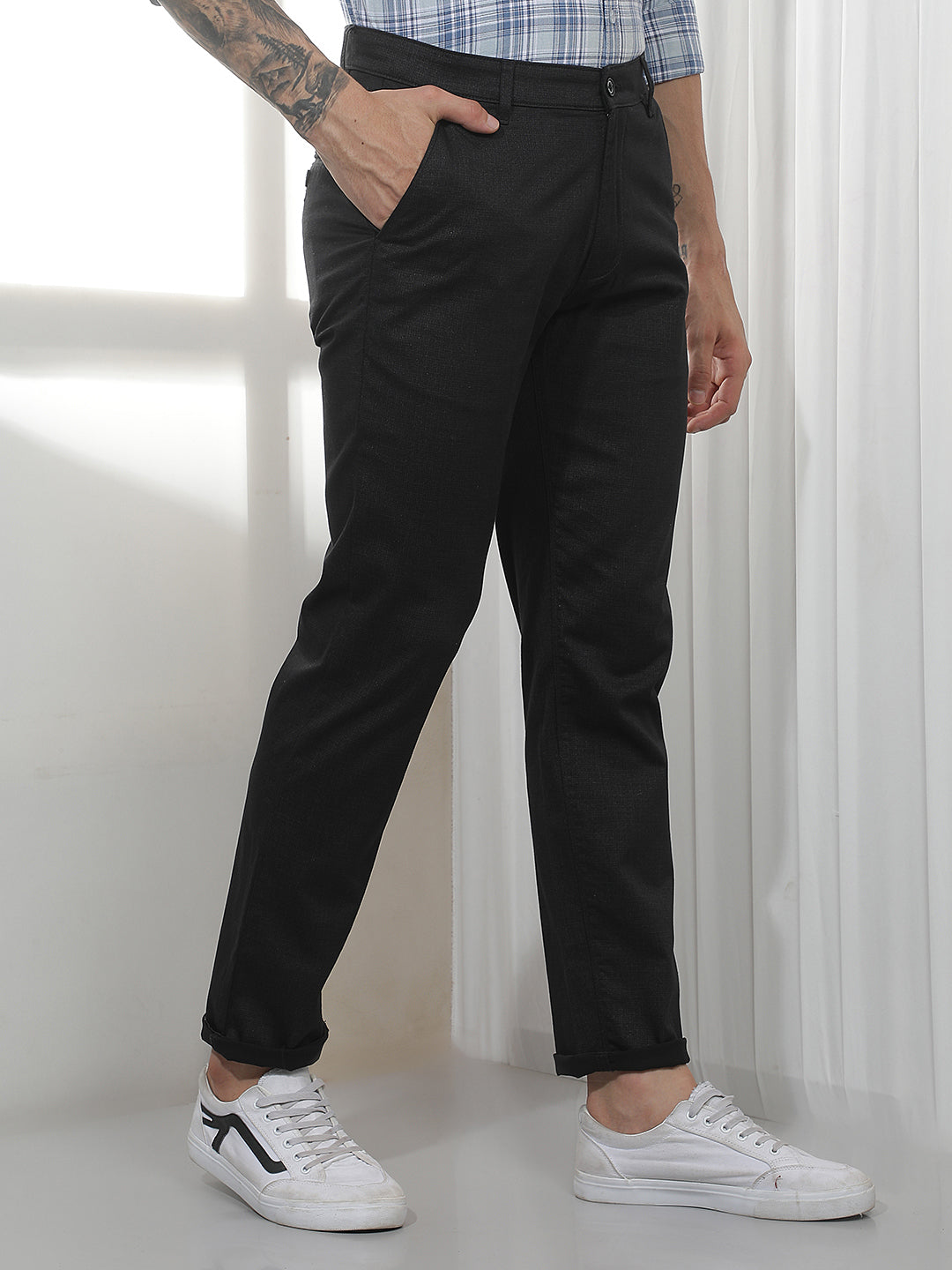 Black Casual Cotton Trousers