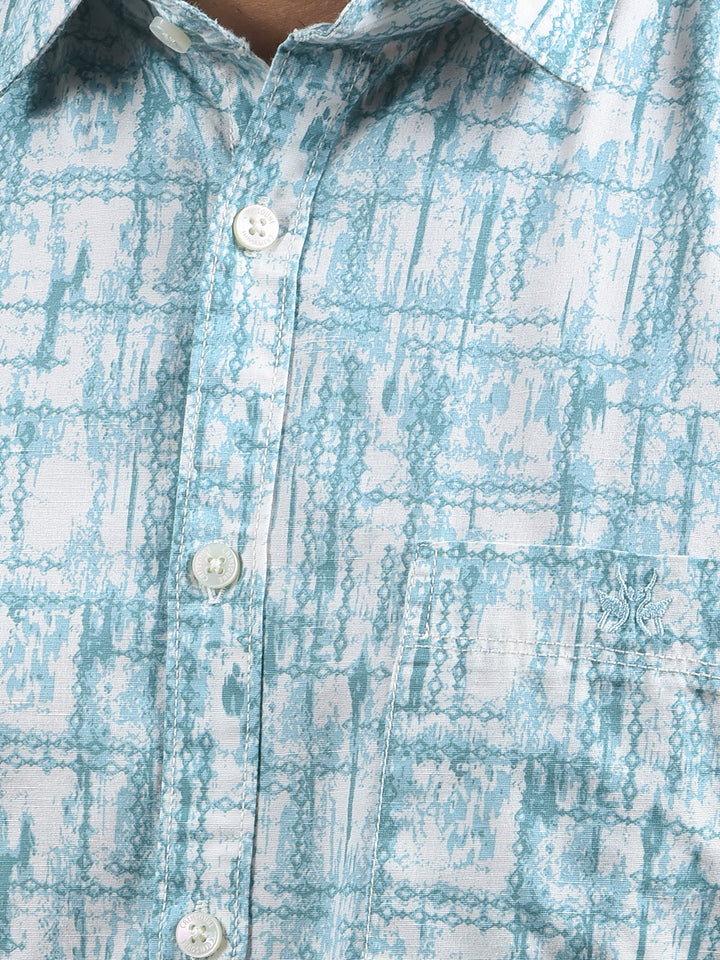 Smart Fit Green Printed Shirt