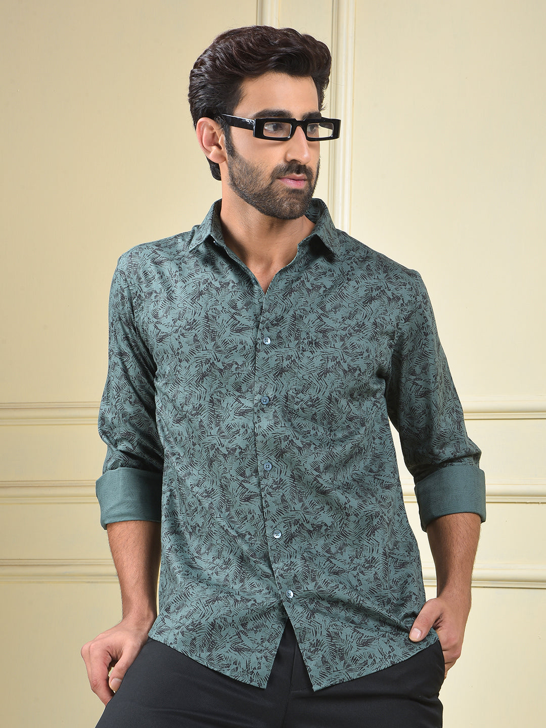 Fine Line Green Floral Print Shirt