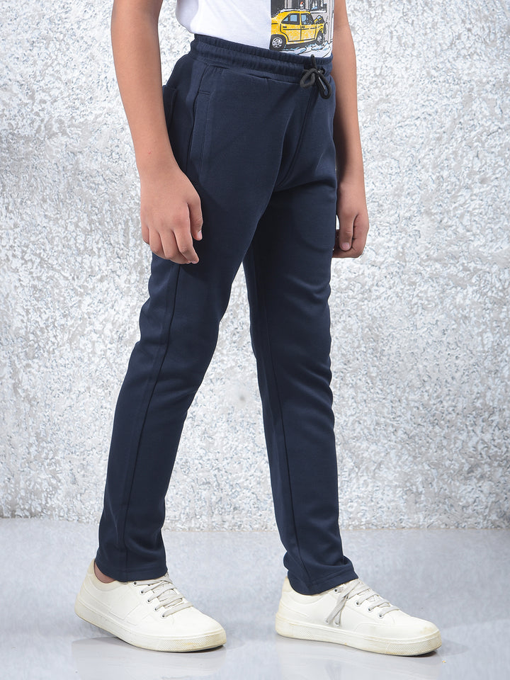 Tapered Fit Navy Blue Trackpants