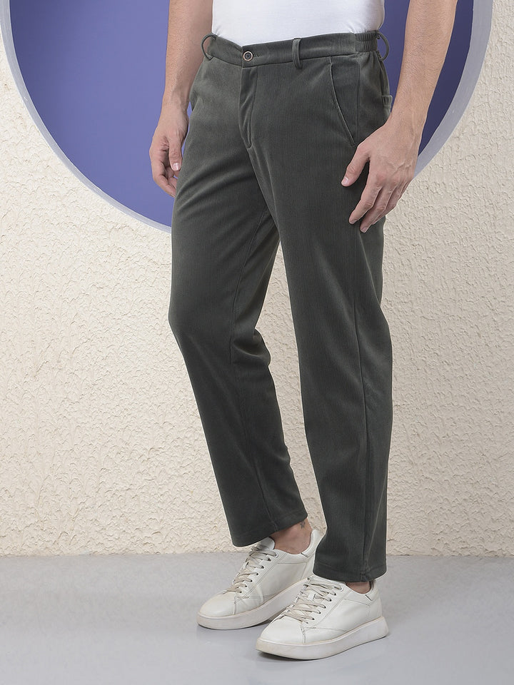Green Knitted Trackpants With Button & Zip Closure