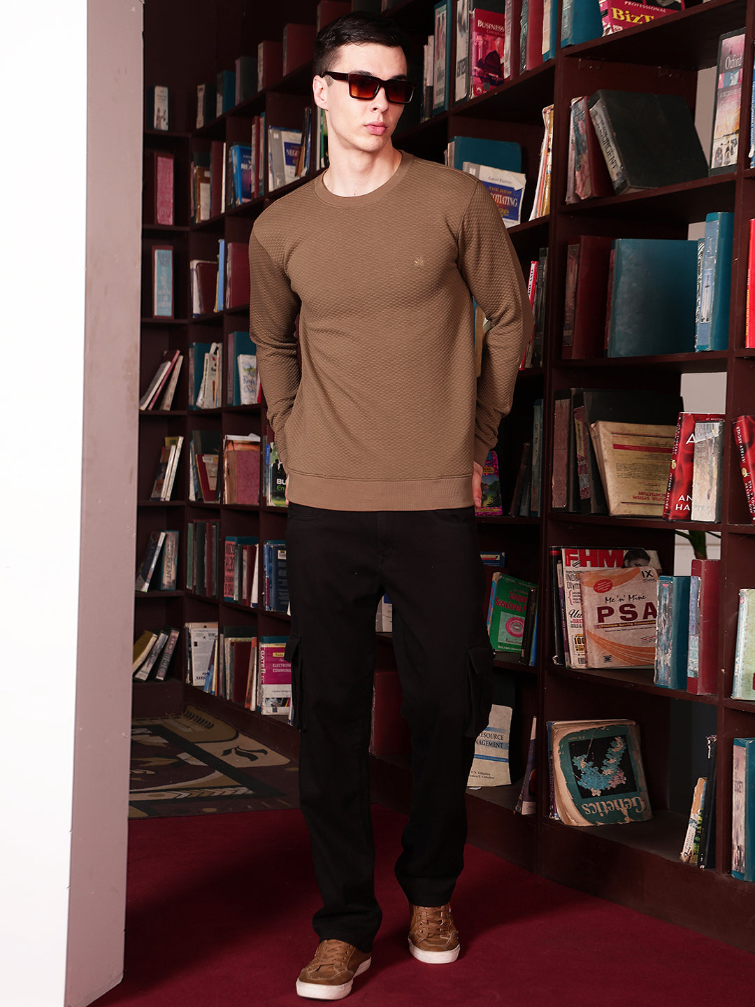 Minimalist Warm Brown Jacquard Sweatshirt