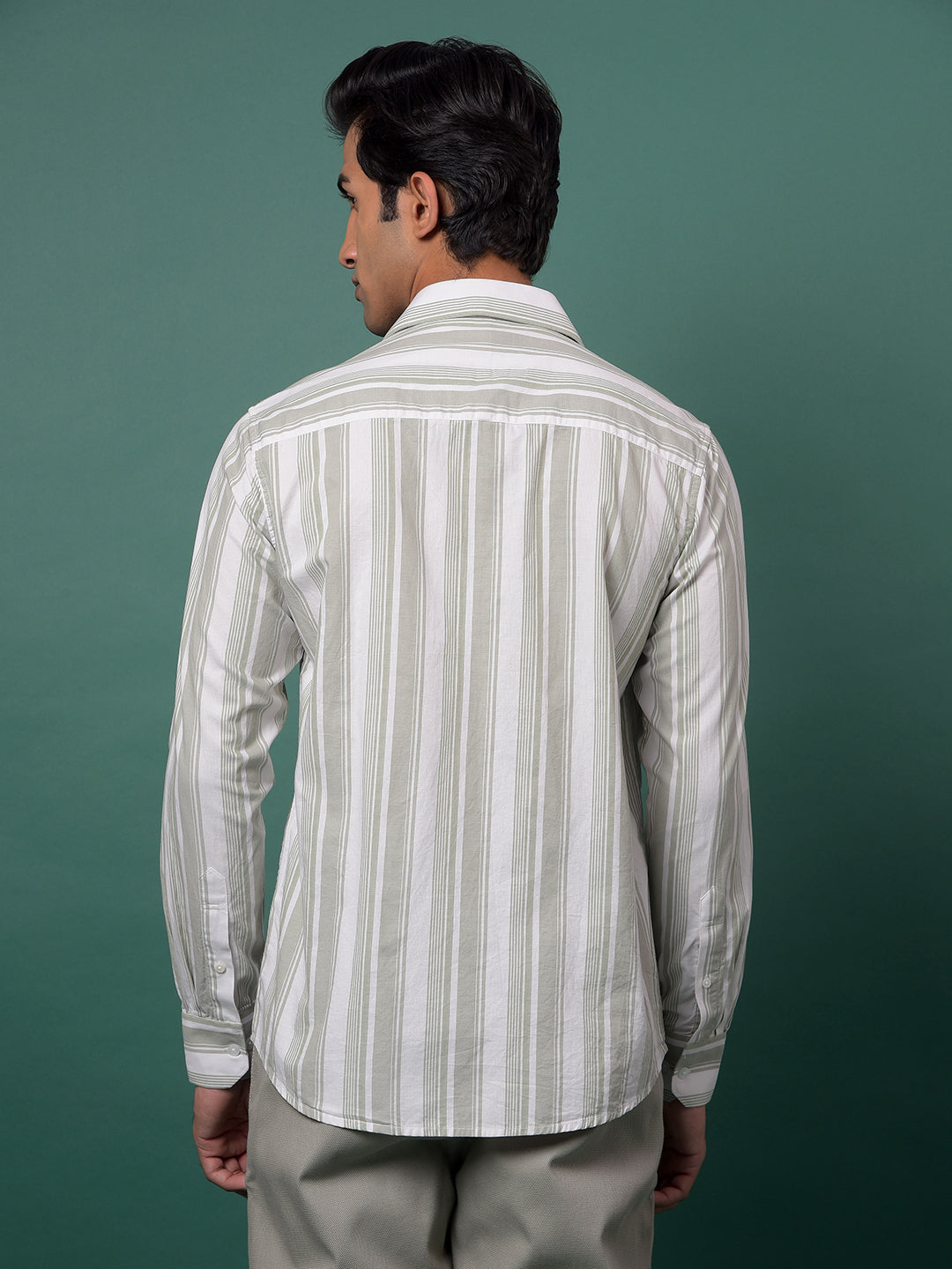 Green Vertical Stripes 100% Cotton Shirt