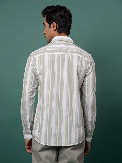 Green Vertical Stripes 100% Cotton Shirt