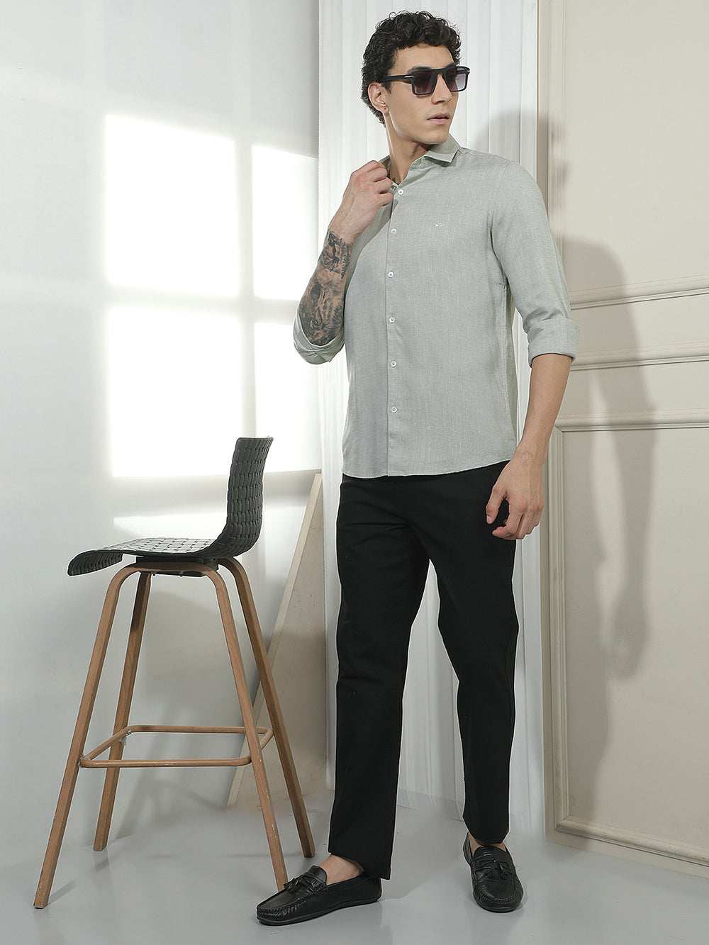 Green Casual Linen Shirt