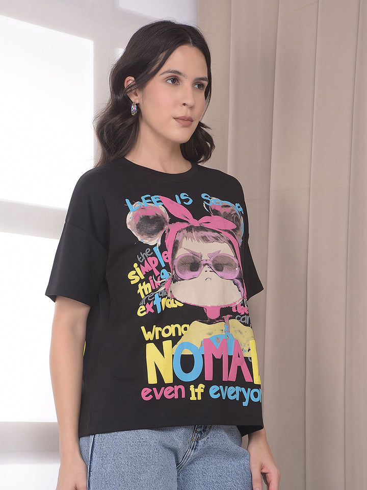 Black Graphic Print Oversized T-Shirt