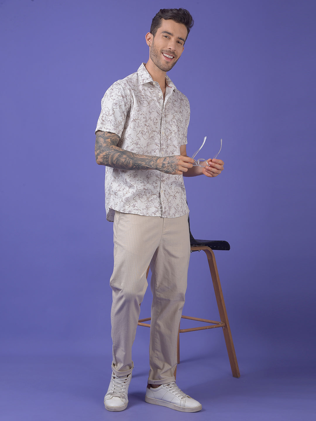 White Printed 100% Cotton Shirt