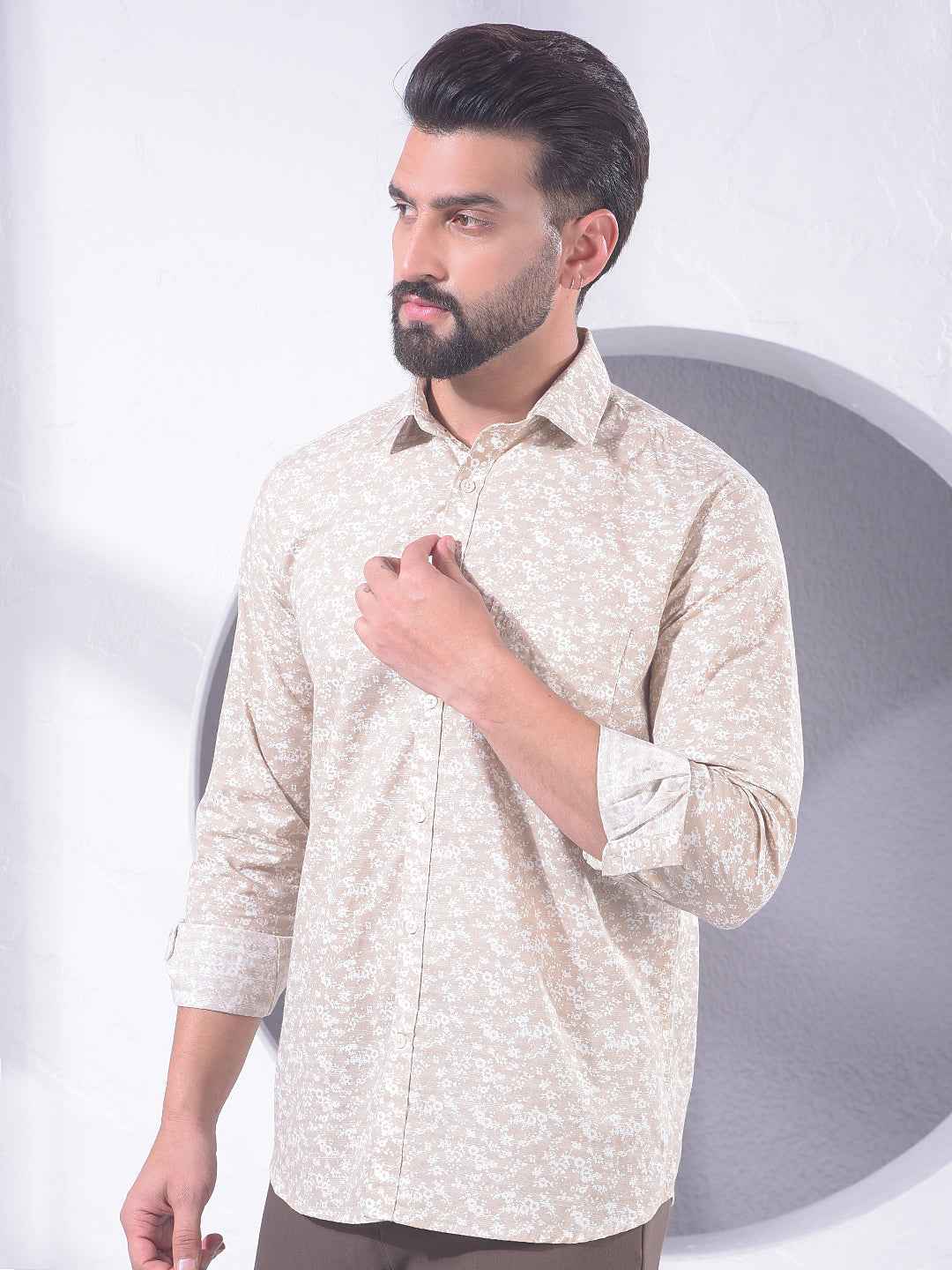 Beige Floral Print Shirt