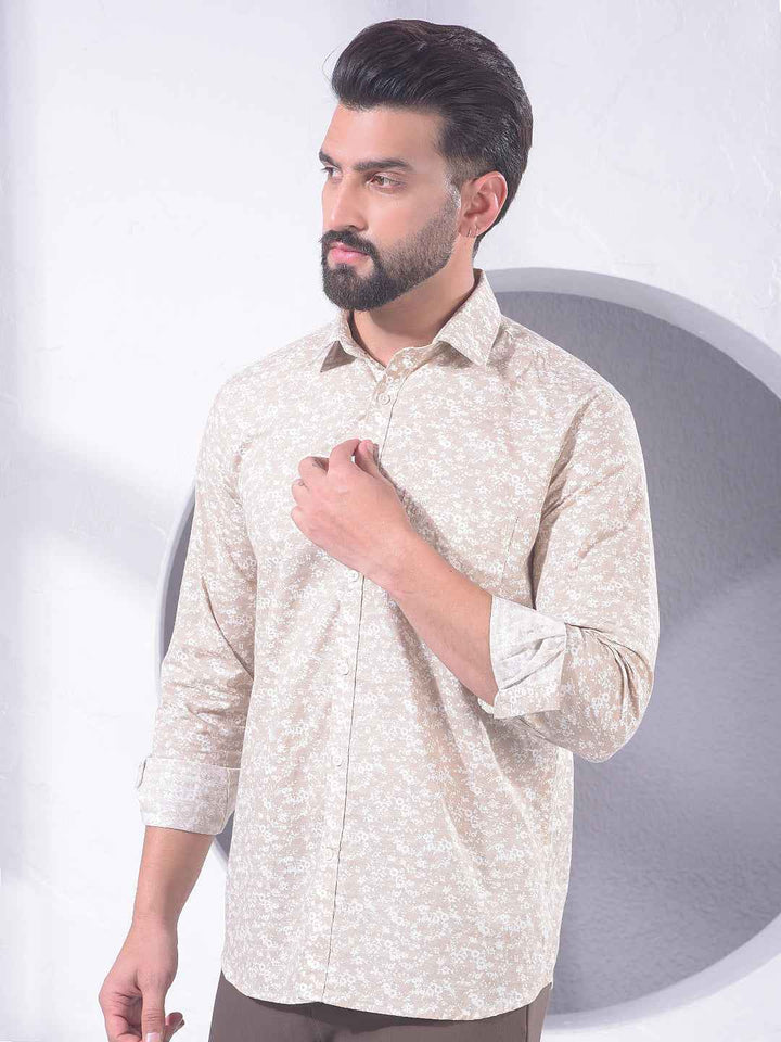 Beige Floral Print Shirt