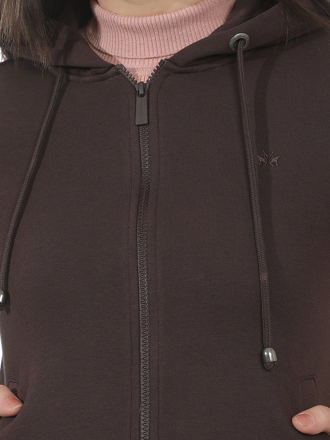 Brown Hooded Front-Open Sweatshirt