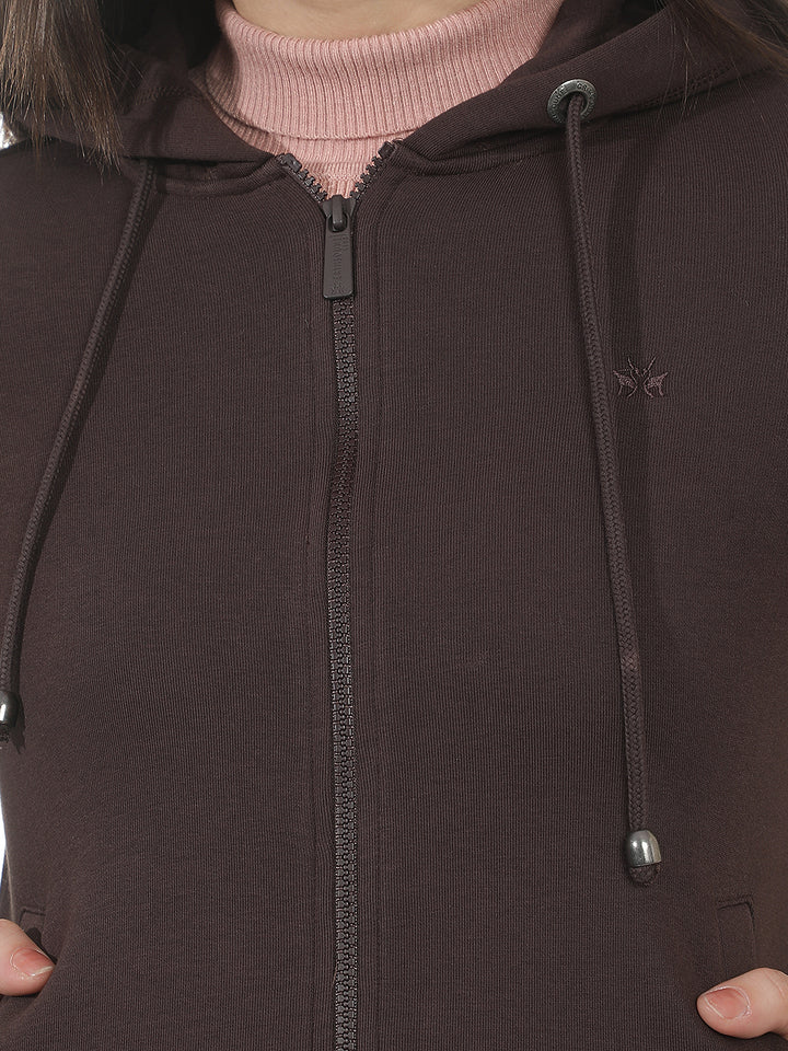 Brown Hooded Front-Open Sweatshirt