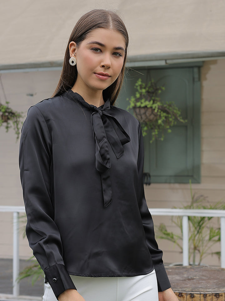 Black Bow Neck Top