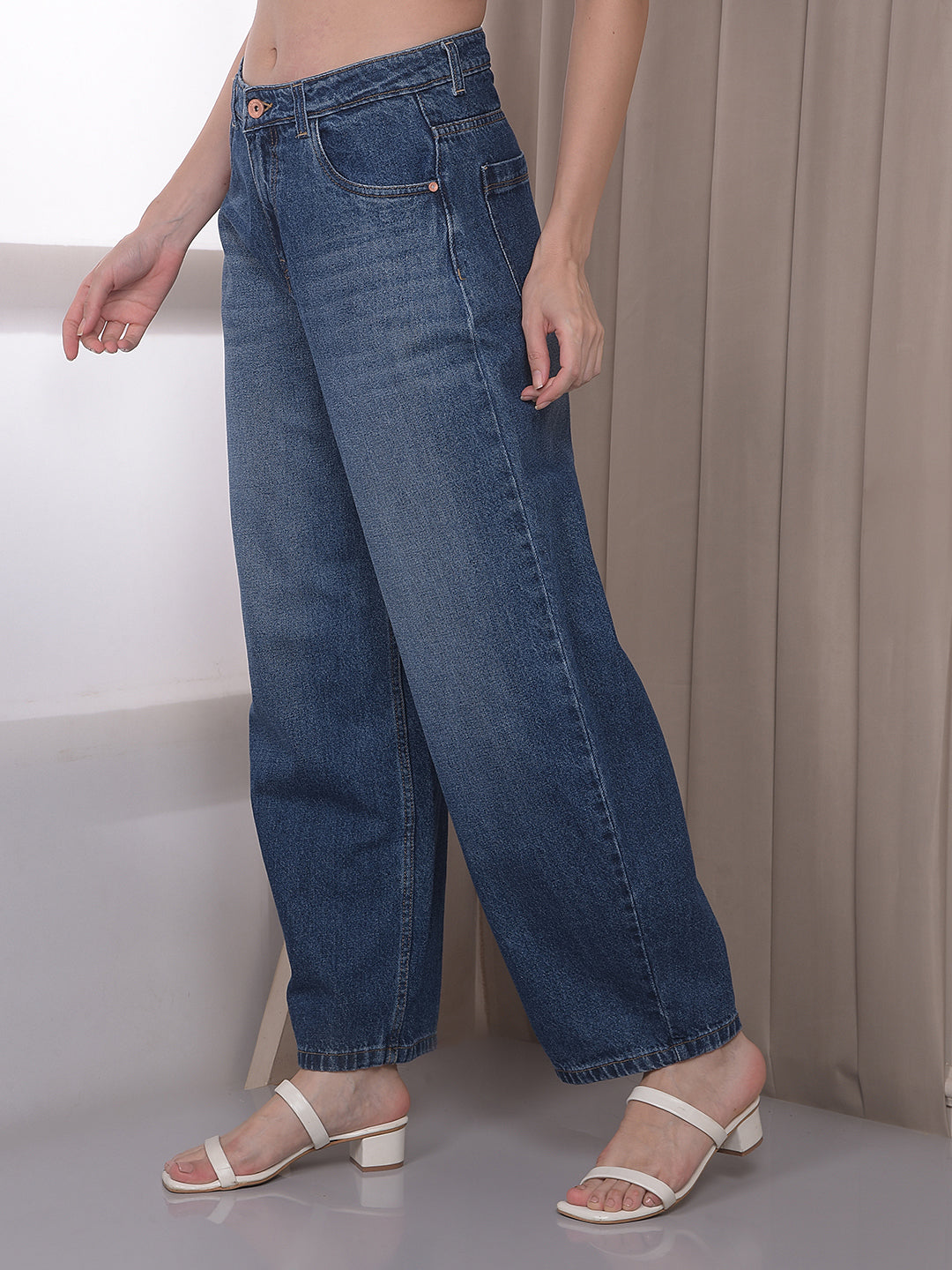 Blue 100% Cotton Barrel Fit Jeans