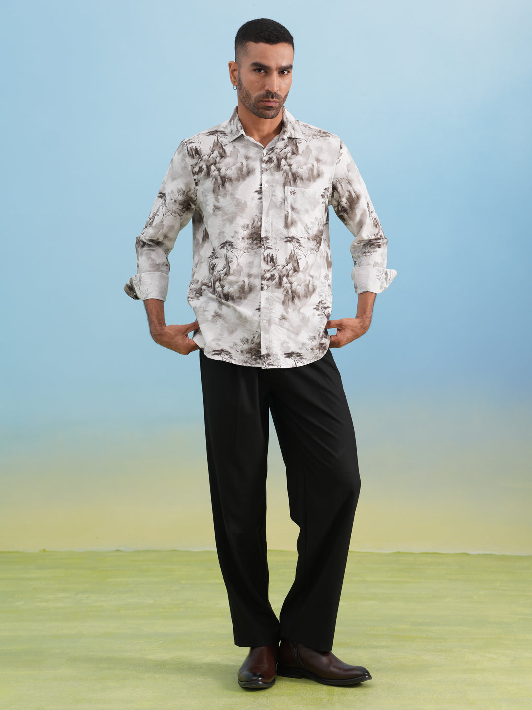Brown Floral Print Shirt