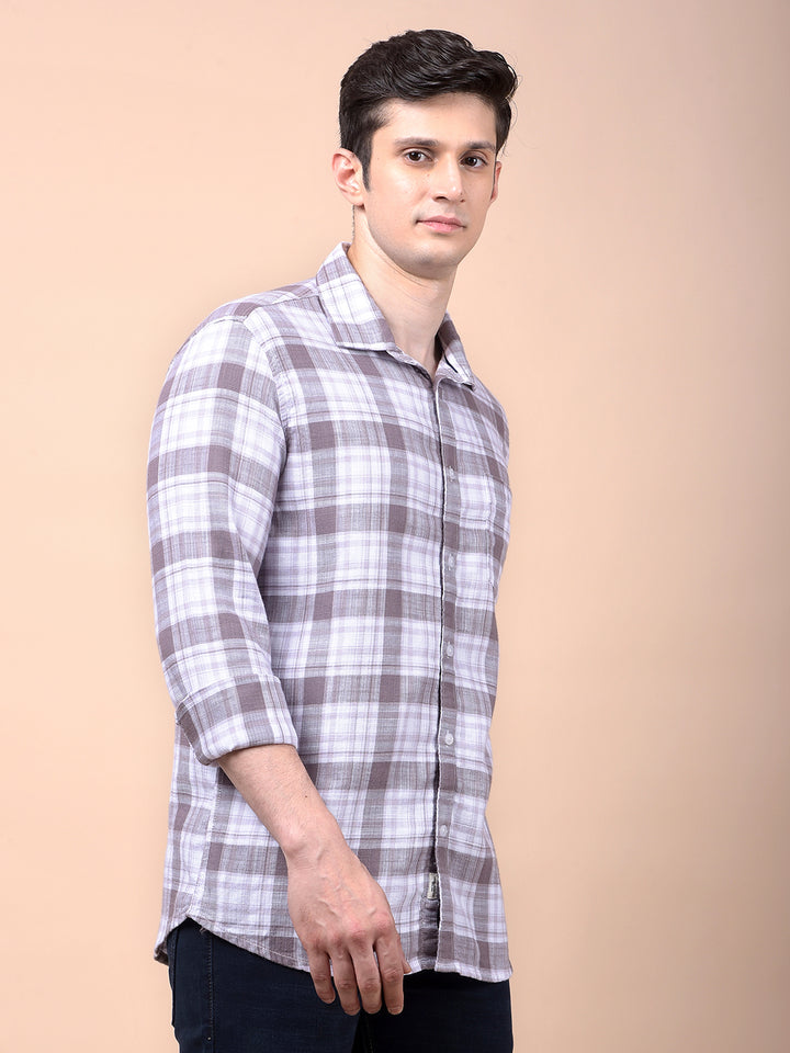 Purple Checked 100% Cotton Shirt