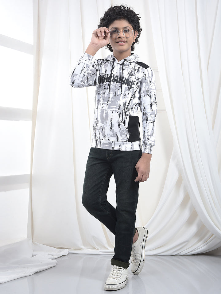 Black Printed Hooded Neck Sweatshirt