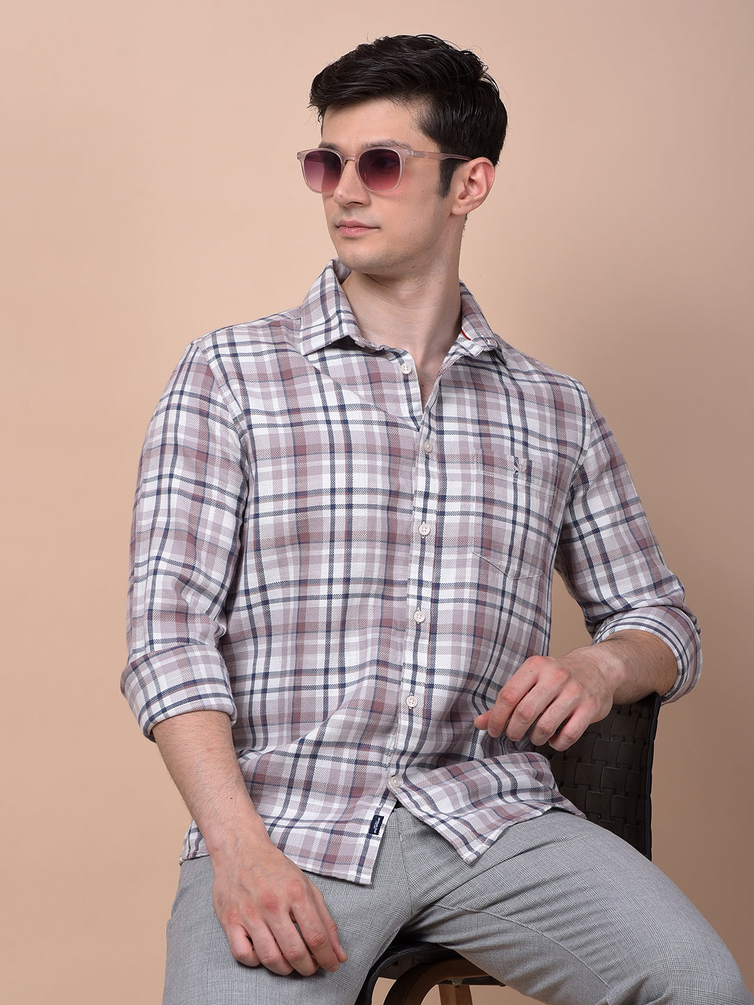 Purple Checked 100% Cotton Shirt