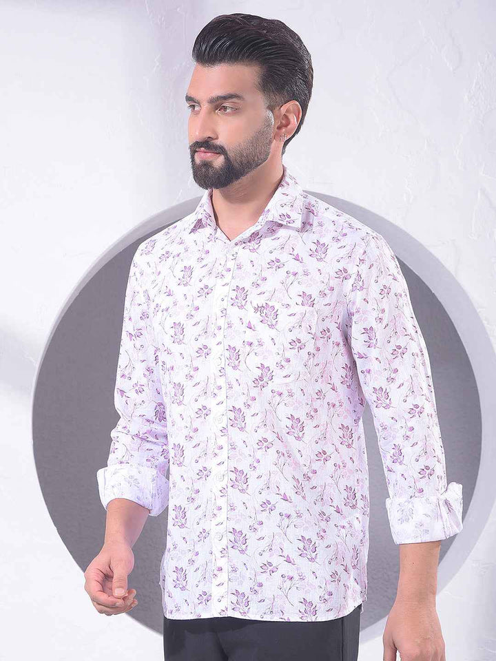 Pink Floral Print Linen Shirt