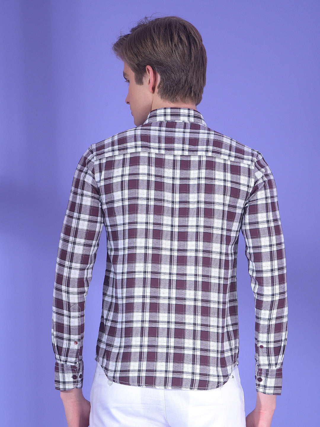 Wine Checked 100% Cotton Button-Down Collar Shirt