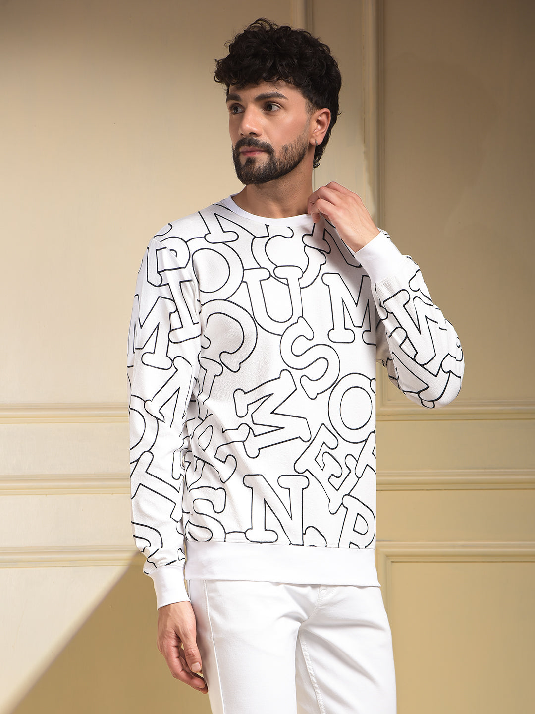 White Typographic Print Sweatshirt